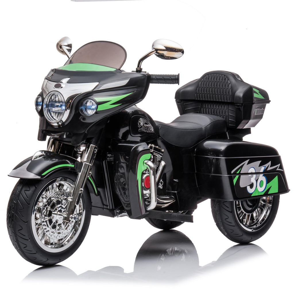 2-Seat 12V Kids Electric Ride-On Motorcycle with Storage Trunk, 3-Wheel Motorbike with MP3 and Bluetooth, 43.5'' L x 19'' W x 26.5'' H, Black