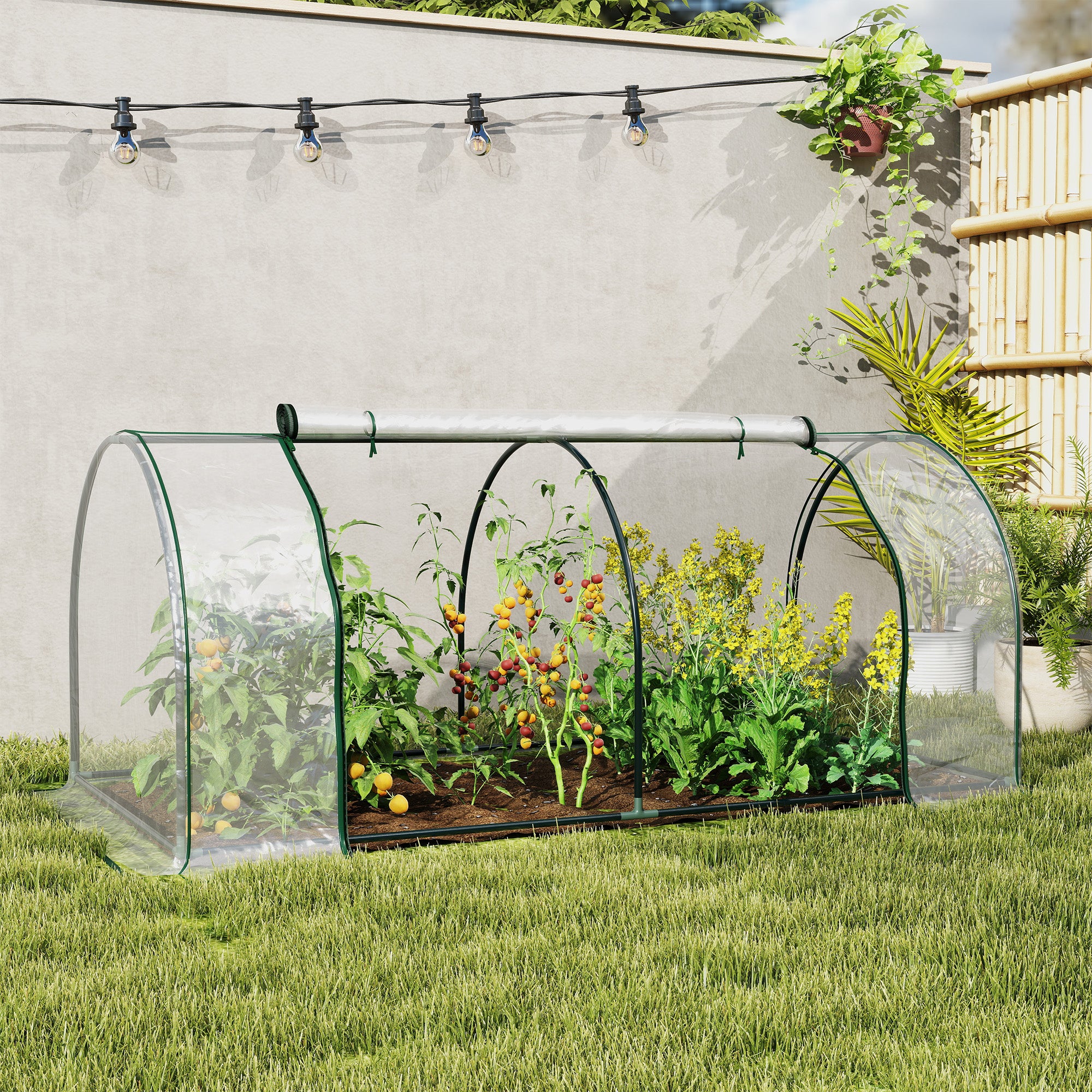 7' L x 3' W x 2.5' H Portable Tunnel Greenhouse for Outdoor Garden Hot House with 4 Zippered Doors, PVC Cover