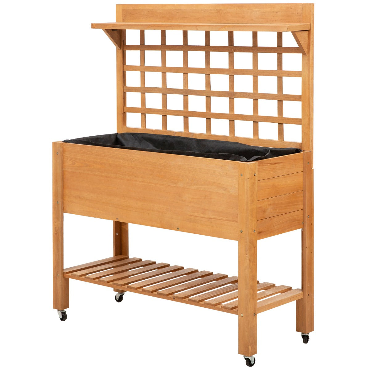 41"x18"x53" Elevated Garden Raised Bed with Shelf and Wheels Solid Wood Planter Flower Herb Boxes for Vegetables Flower Outdoor/Indoor - Brown