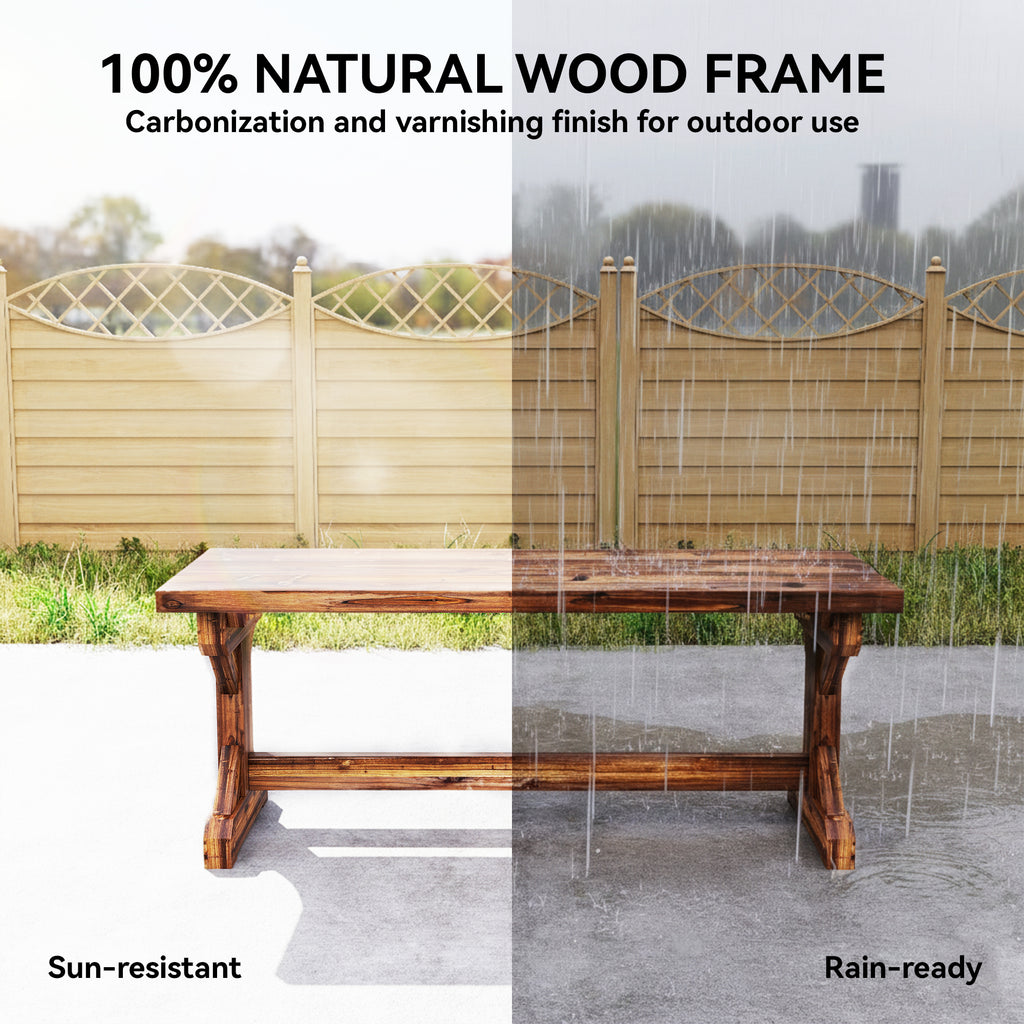 Rustic Outdoor Wooden Bench, Backless Garden Bench Patio Loveseat with X-Shape Base for Porch, Park, Carbonized