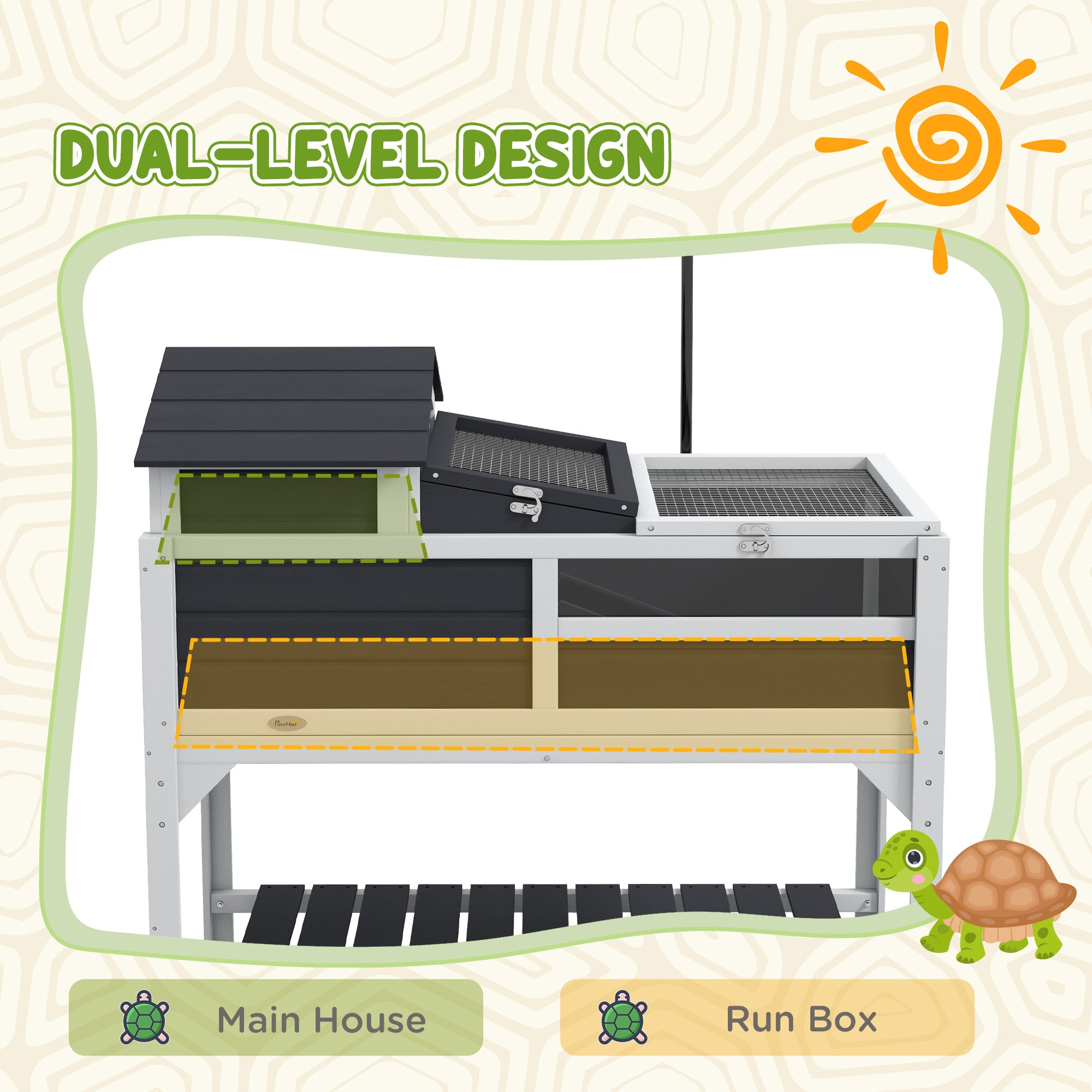 Tortoise Enclosure Tortoise House w/ Adjustable Lamp Holder, Storage Shelf, Removable Main House, Openable Lid, Gray