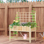 47" Wooden Raised Garden Bed with Trellis, Coutryside Style Elevated Planter Box Stand with Open Storage Shelf, Spacious Planting Area for Vegetables, Herbs, Flowers