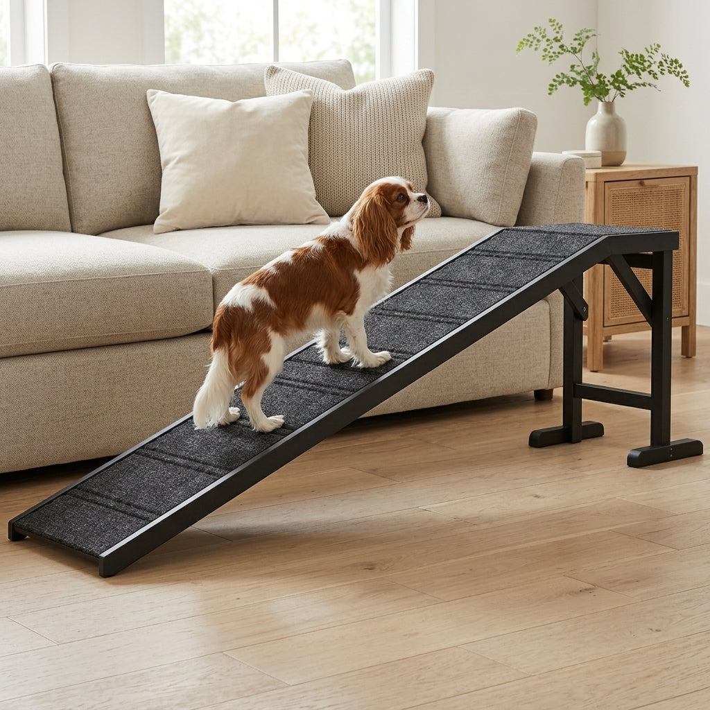 Dog Ramp w/ Non-Slip Carpet and Top Platform, 74" x 16" x 25", Black