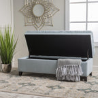 Storage Ottoman with Birch Legs, Hand-Tufted Fabric, 50" L x 20.5" W x 18.25" H, Spot Clean, Light Blue Gray