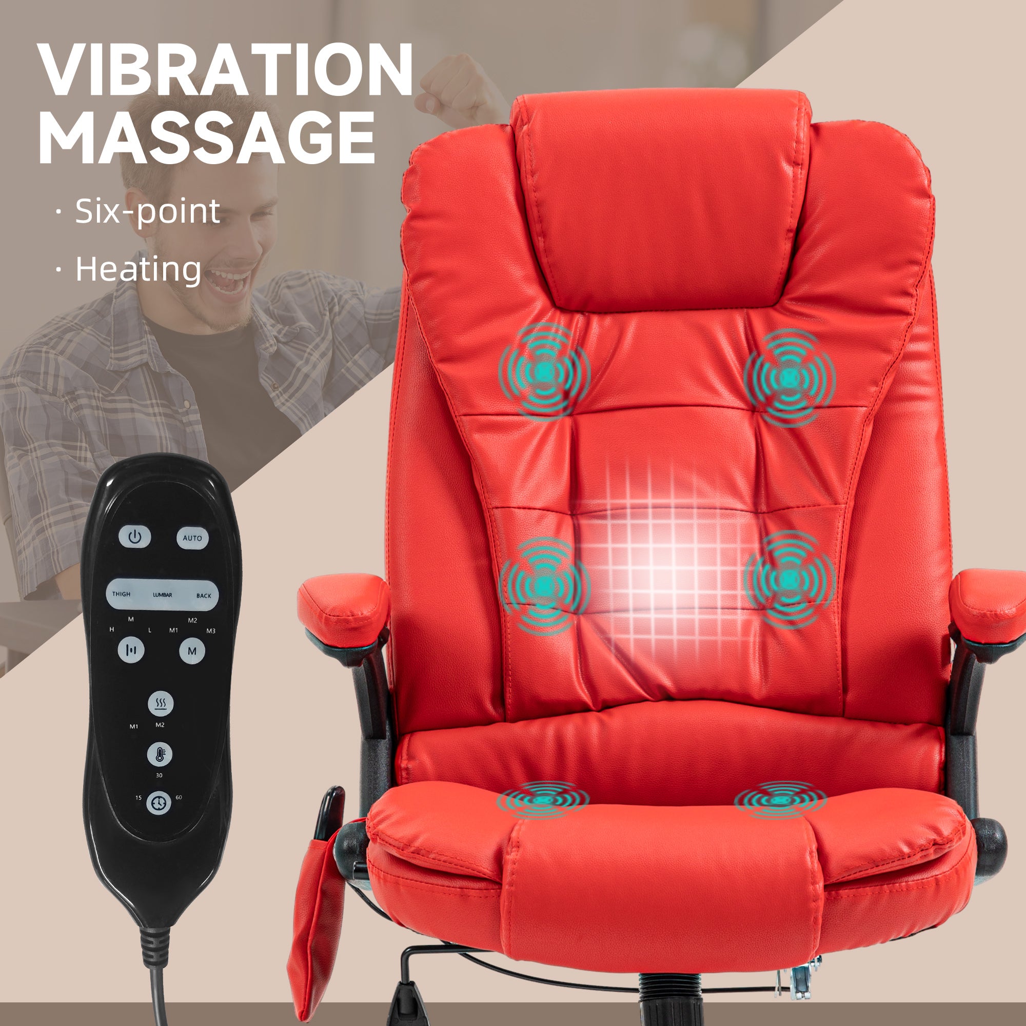 Massage Office Chair, Heated Reclining Computer Chair with 6 Vibration Points, Armrest and Remote, Red