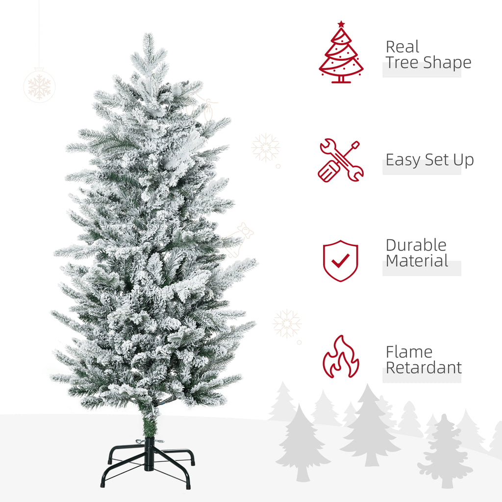 4.5' Artificial Flocked Christmas Trees, with Snow Frosted Branches, Auto Open, Steel Base