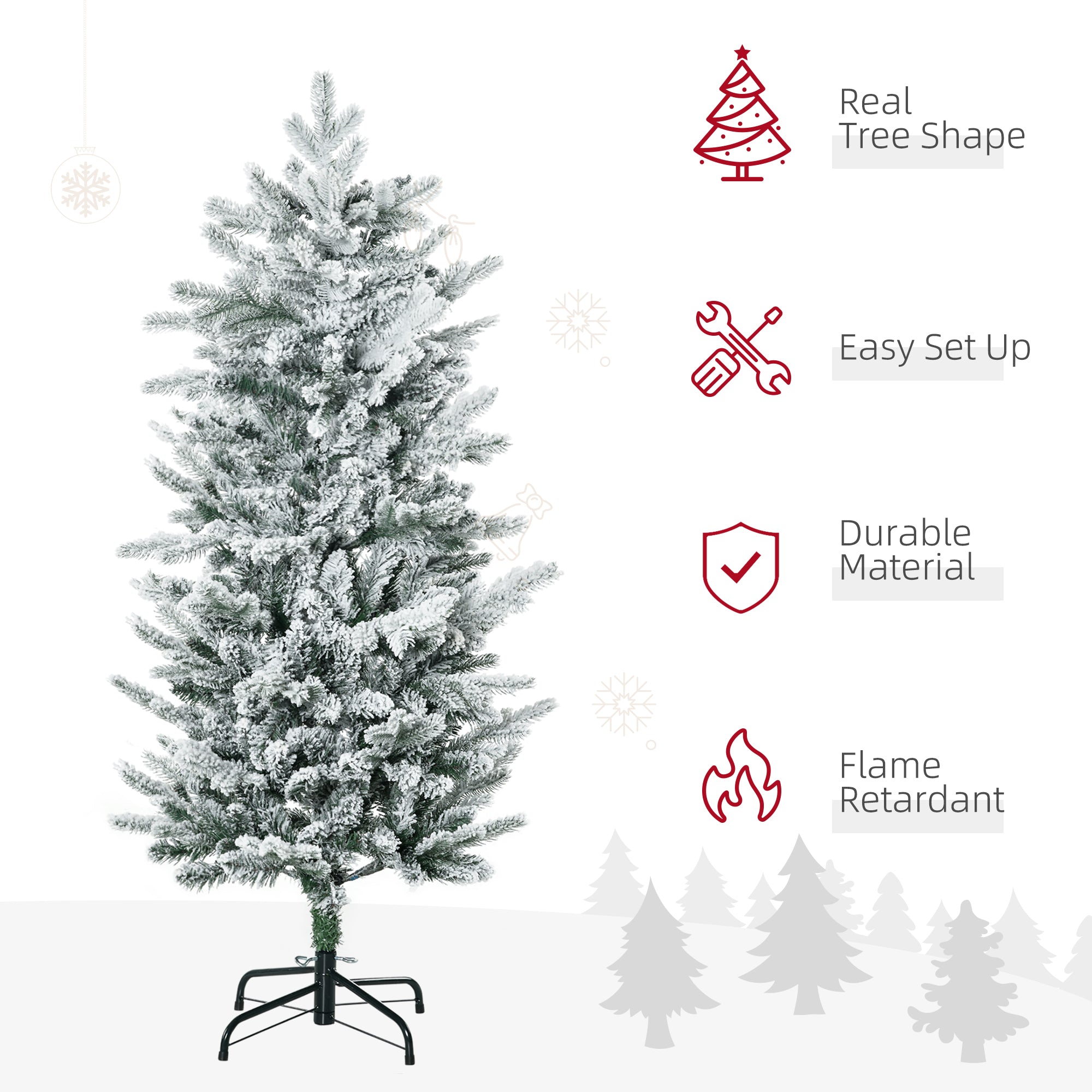 4.5' Artificial Flocked Christmas Trees, with Snow Frosted Branches, Auto Open, Steel Base