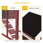 49" Wooden Rabbit Hutch Bunny Cage with Waterproof Asphalt Roof, Fun Outdoor Run, Removable Tray and Ramp, for Rabbits, Chickens, Ducks, Brown