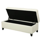 Storage Ottoman with Birch Legs, Faux Leather Tufted, 50" L x 20.5" W x 18.25" H, Spot Clean, Ivory