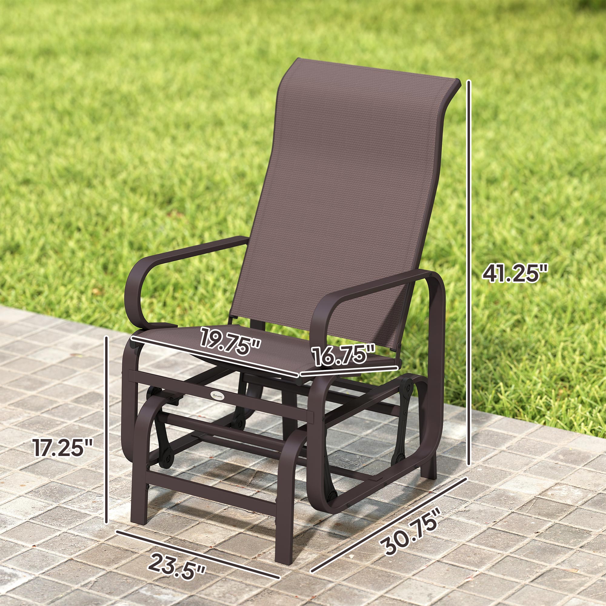 Gliding Lounger Chair Set of 2, Single Rockers with Lightweight Metal & Mesh Construction, Brown