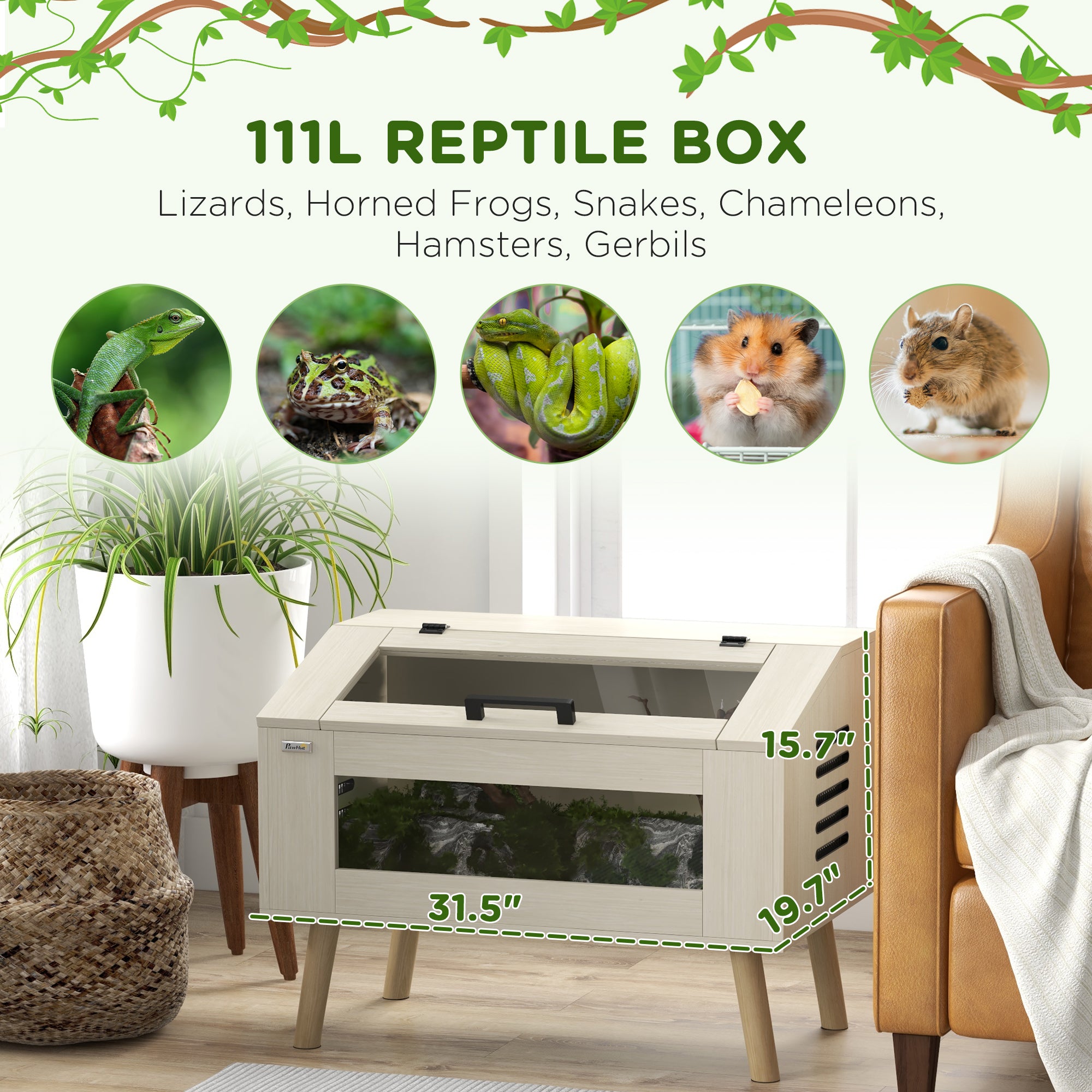 30 Gallon Reptile Tank, Top Opening Reptile Enclosure with Glass Windows for Snakes, Lizards Horned Frogs & Chameleons