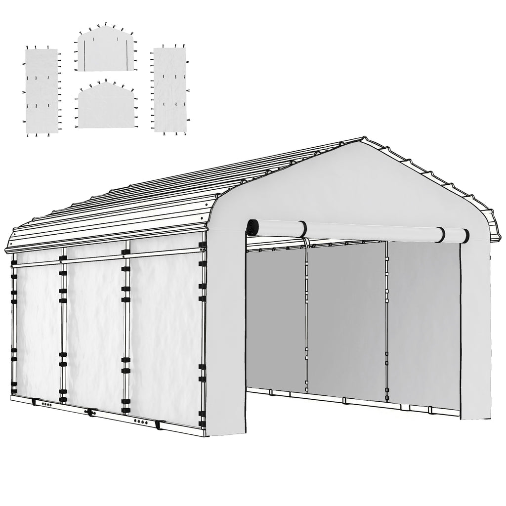 Carport Replacement Sidewall Panel for 12' x 20' Carports, UPF50+ Waterproof Replacement Side Wall Cover, White