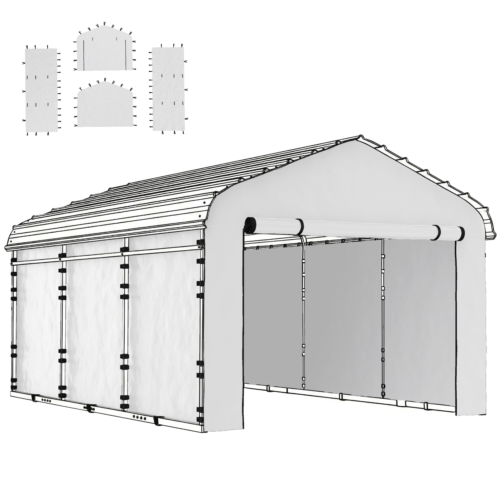 Carport Replacement Sidewall Panel for 12' x 20' Carports, UPF50+ Waterproof Replacement Side Wall Cover, White