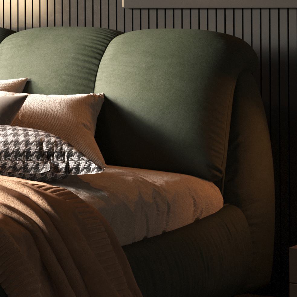 Queen Size Upholstered Bed with Oversized Padded Backrest, Solid Wood Frame, Adjustable Mattress Heights, 96.5" L x 70" W x 43.5" H, Green