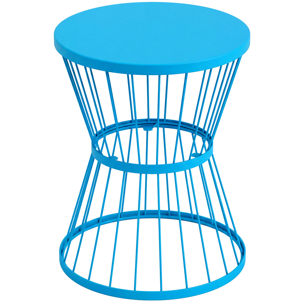 16" Patio Side Table, Garden End Table with Hourglass Design, Steel Accent Table for Outdoor and Indoor Use, Blue