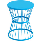 16" Patio Side Table, Garden End Table with Hourglass Design, Steel Accent Table for Outdoor and Indoor Use, Blue