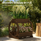 Wooden Wagon Planter Box, 3-Tier Raised Garden Bed, for Vegetables Flowers Herbs, 25" x 21" x 24"
