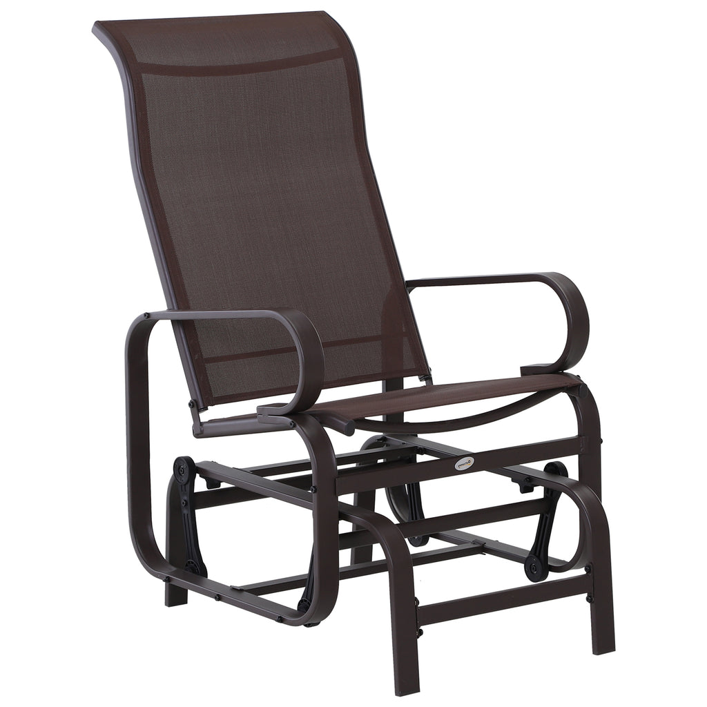 1-Person Outdoor Glider Swing, Single Rocker, Ergonomic Head Support, with Lightweight Metal & Mesh Construction, Supports Up to 352 lbs., for Backyard, Garden, Porch, Brown