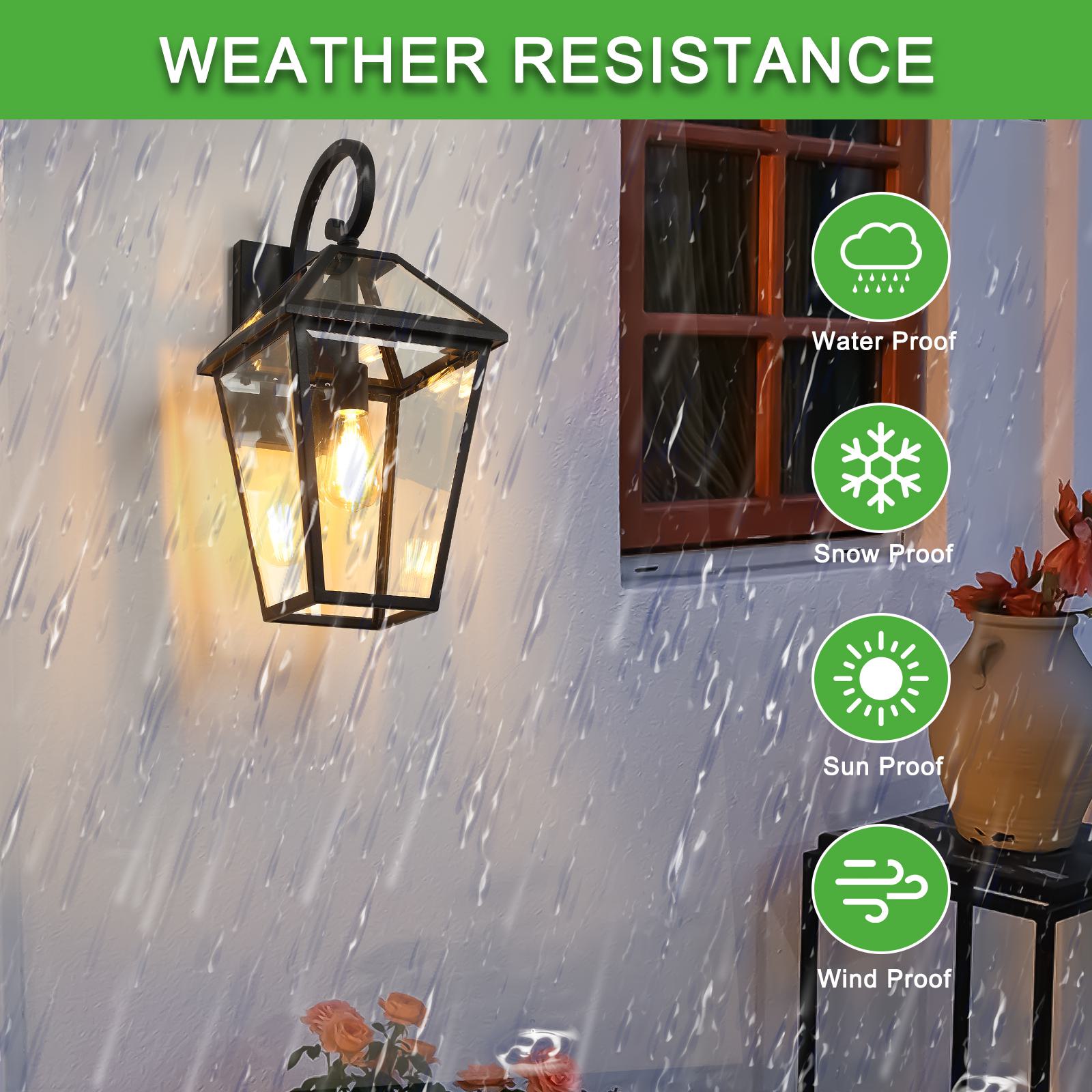 21" Outdoor Wall Lantern Light with Weather-Resistant Design, Modern Meta, Clear Glass Sconce, Easy Installation, 12" L x 10" W x 21" H, Black