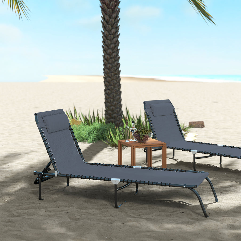 Folding Chaise Lounge Pool Chair with 4-Position Reclining Back, Breathable Mesh & Bungee Seat, Gray