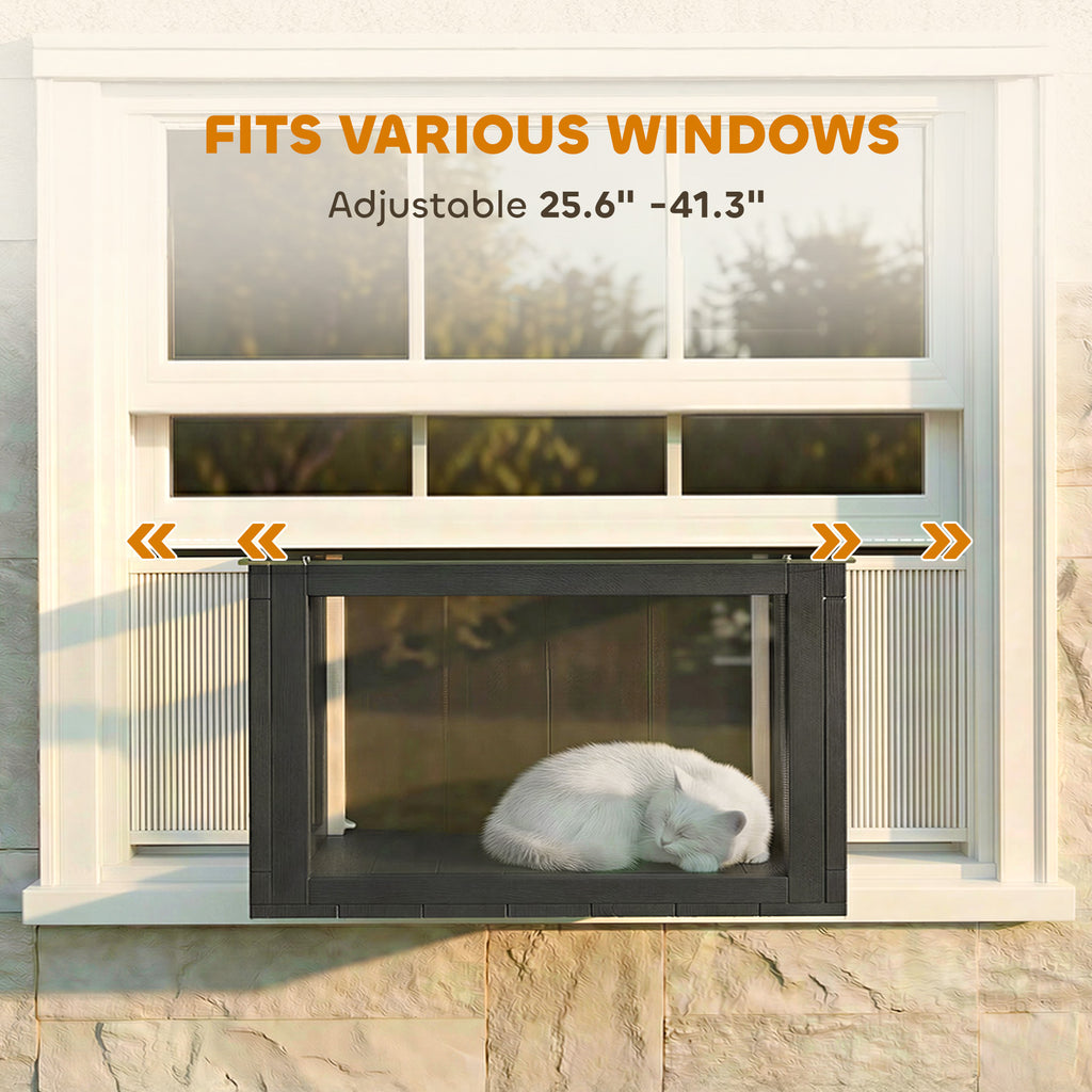 Catio Outdoor Cat Enclosure 25"–41" Outdoor Cat House for Sunbathing, Napping & Overlooking