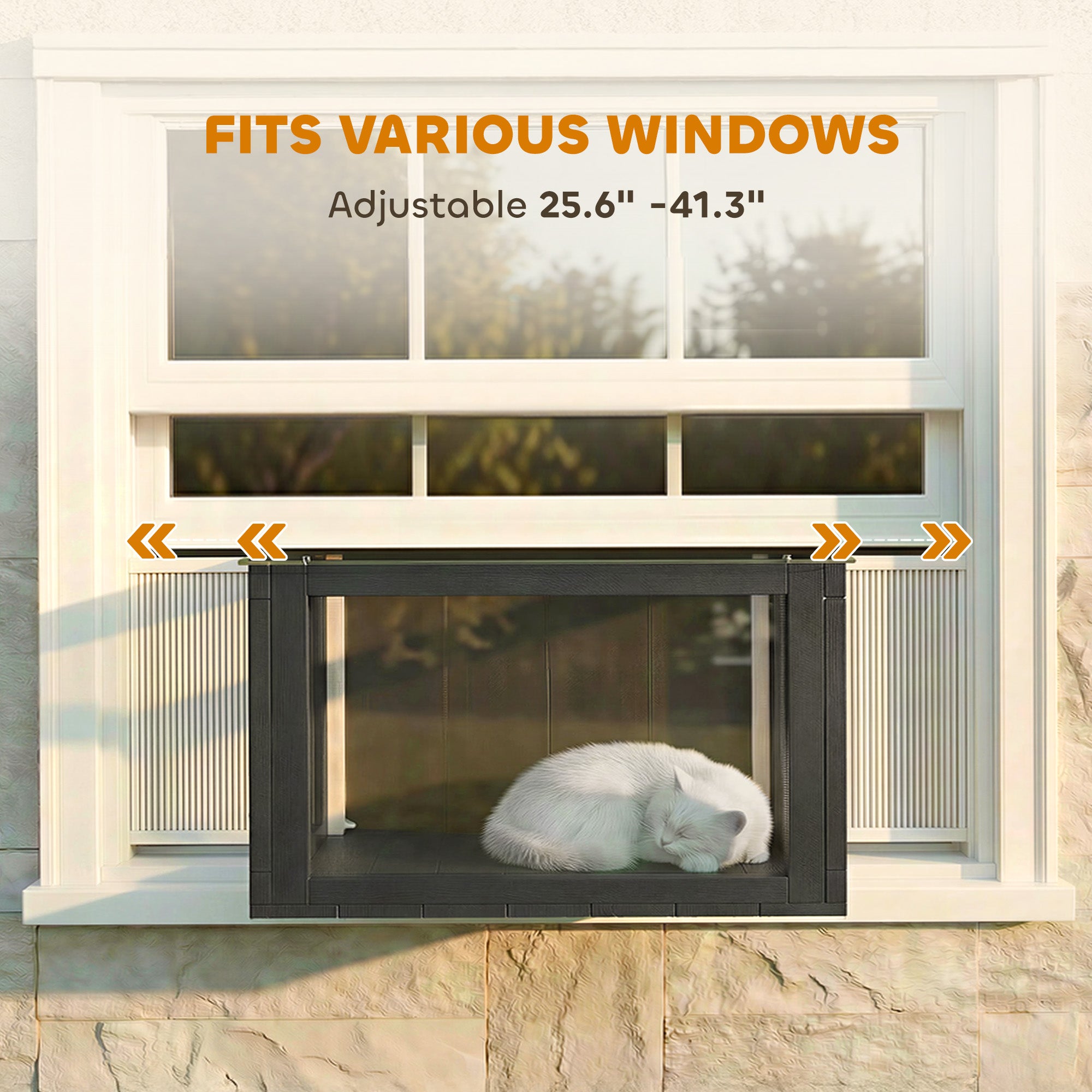 Catio Outdoor Cat Enclosure 25"–41" Outdoor Cat House for Sunbathing, Napping & Overlooking