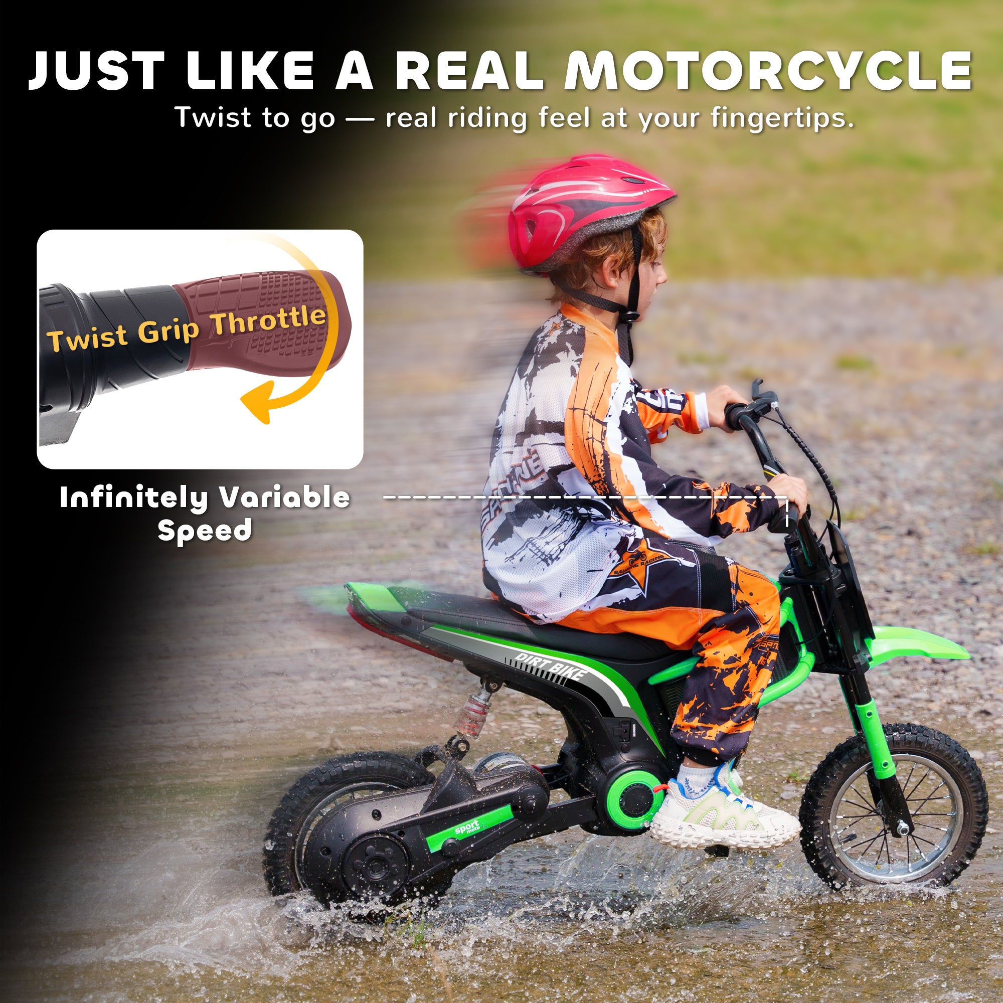 24V 350W Electric Dirt Bike Up to 15 MPH w/ Twist Grip Throttle, Green