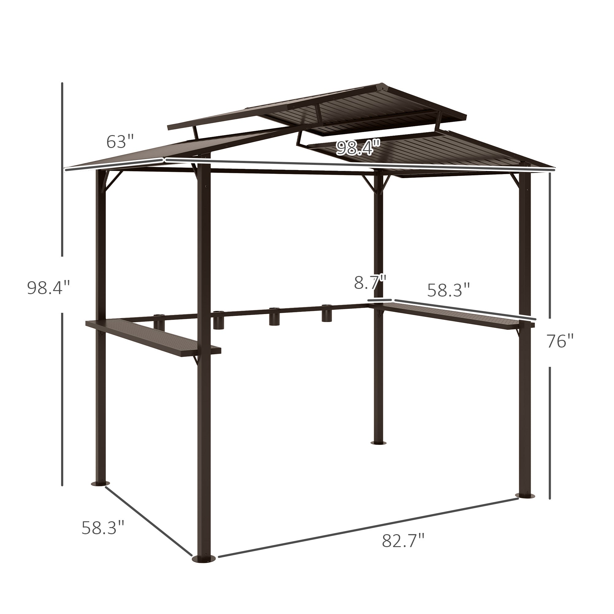 8 x 5ft Hardtop Grill Gazebo with Double Metal Roof, 2 Side Shelves and 4 Cup Holders for Patio Backyard Lawn Deck