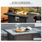 30 Inch Outdoor Propane Gas Fire Pit Table, 50,000 BTU Auto-Ignition Square Wicker-effect Gas Firepit with Ceramic Tabletop, Lid, Lava Rocks & Rain Cover, CSA Certification