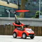 3 in 1 Push Car Sliding Car with Removable Handle, Music, Horn, Canopy, Safety Guardrail, Red