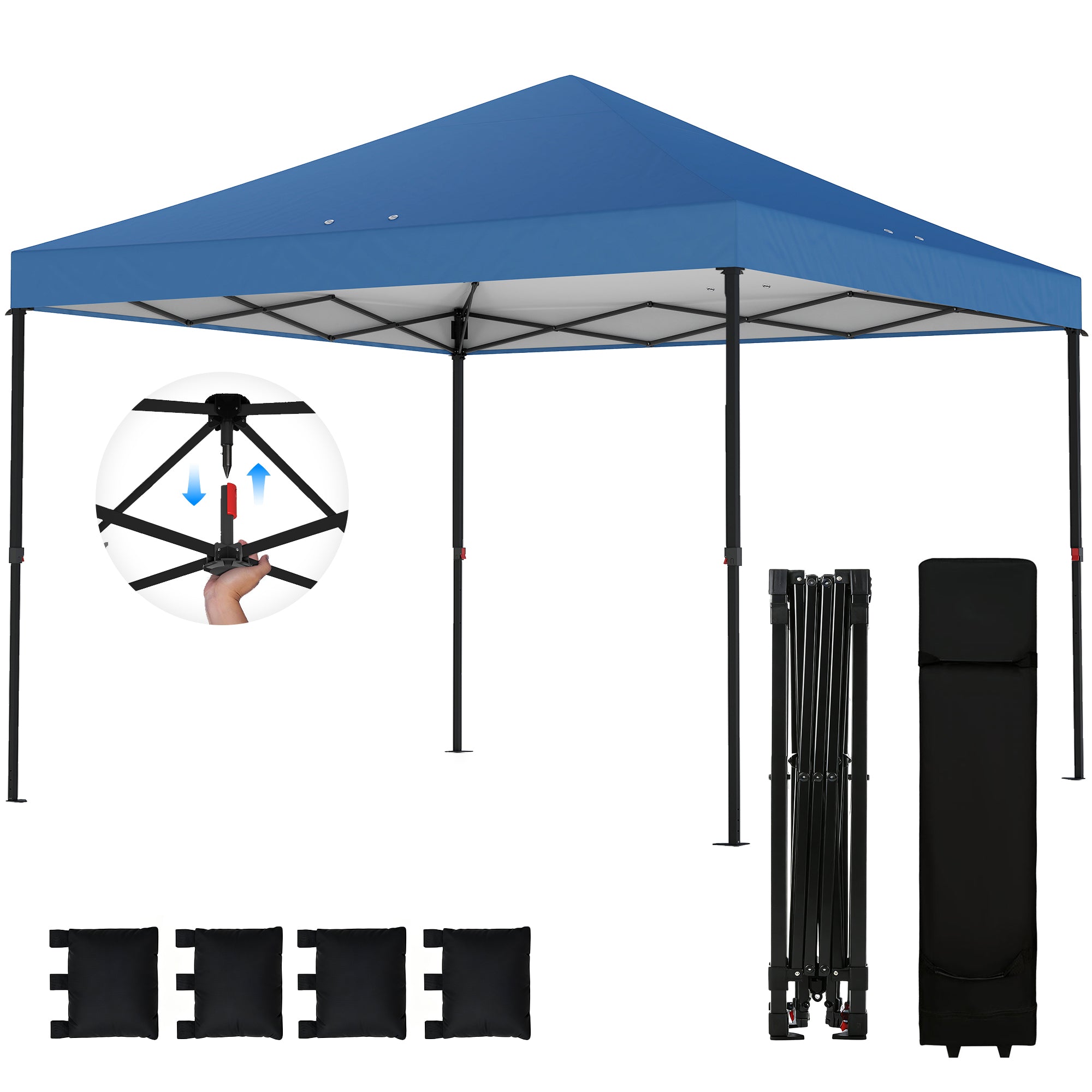 10 x 10 ft Pop Up Canopy Tent with One Push Setup, Outdoor Portable Instant Canopy Shelter w/ Roller Bag, Dark Blue