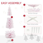 7' Decorated Christmas Tree Snow Flocked Artificial Christmas Tree with Pencil Shape, Realistic Branches, Pink