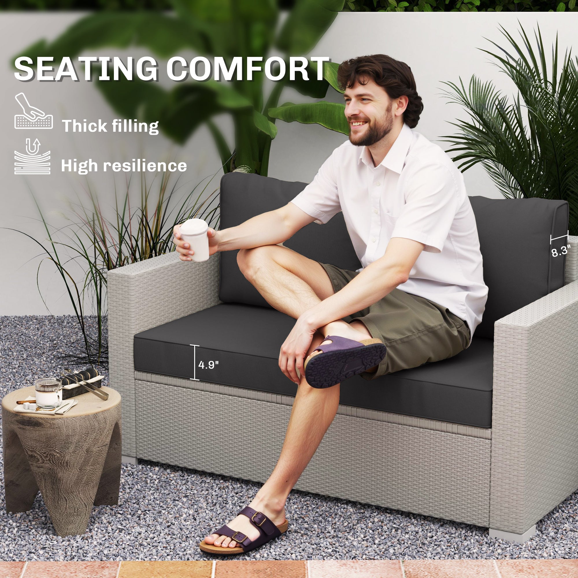 2 Seat Patio Furniture Cushions, Thick Outdoor Loveseat Cushion Set with Removable Cover, 46x26x5 in, Black