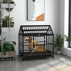 48" Heavy Duty Dog Crate with 4 Lockable Wheels, Double Doors, and Removable Tray, for XL and L Dogs