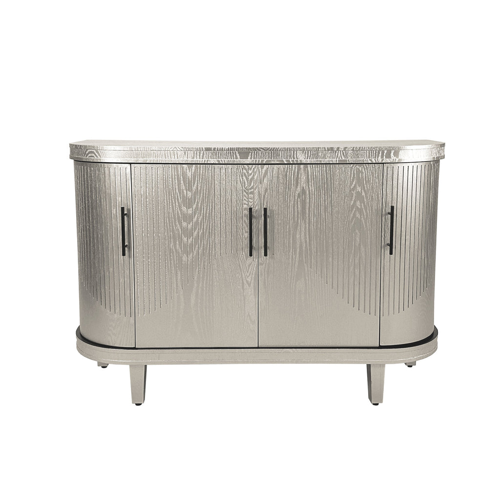 Modern Curved Sideboard, 47.2-Inch Decorative Storage Cabinet with 4 Doors and Adjustable Shelves for Living Room, Kitchen, Bedroom, Hallway, 47.24" x 15.75" x 32.28", Champagne