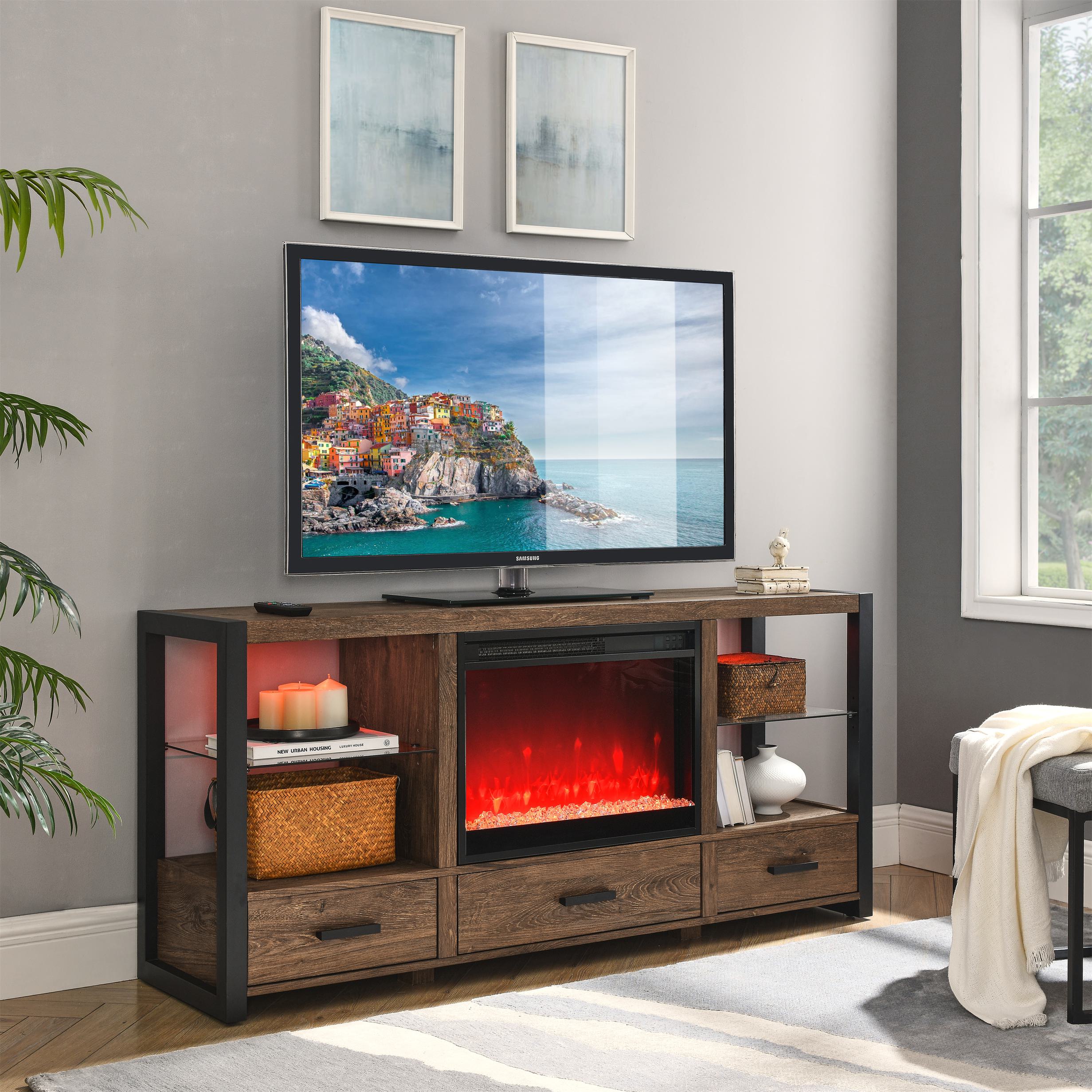 23" Remote Control Electric Fireplace Insert with Overheating Protection, Ultra-Thin Heater with Realistic Flame and Sidelight, Antique Black