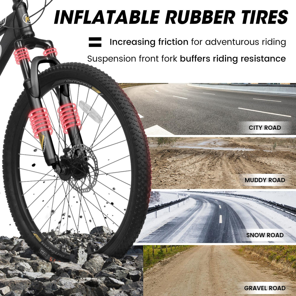 26" Mountain Bike with 21-Speed High-Carbon Steel Frame, Dual Disc Brakes, Adjustable Seatpost, 67" L x 26.5" W x 38.5" H, Black+Gray