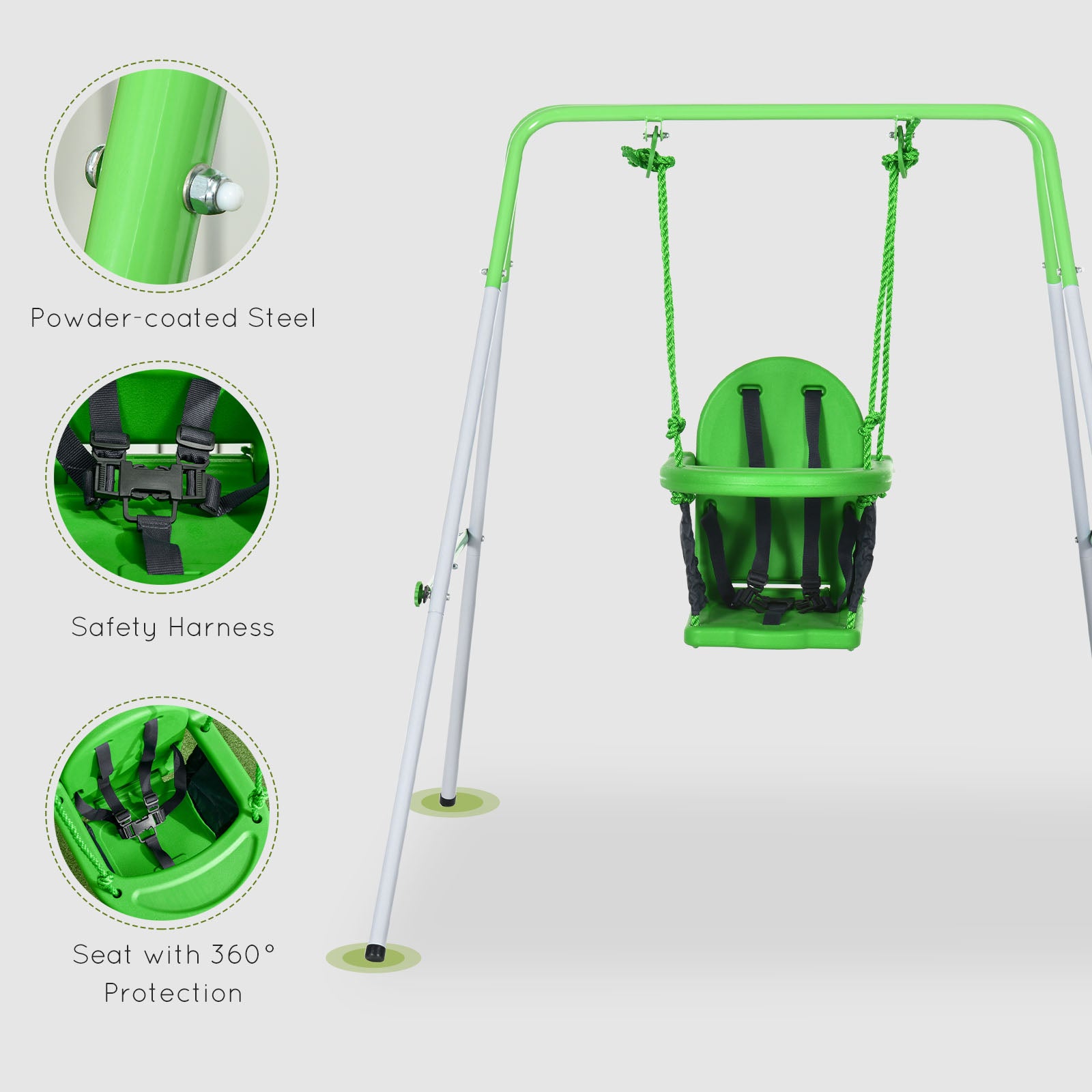 Toddler Swing Set with Metal Stand, Safety Seat Belt for Kids Aged 6-36 Months, Backyard Indoor & Outdoor Use, Green