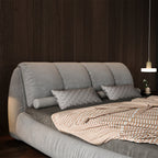 Queen Size Upholstered Bed with Oversized Padded Backrest, Solid Wood Frame, Adjustable Mattress Heights, 96.5" L x 70" W x 43.5" H, Grey