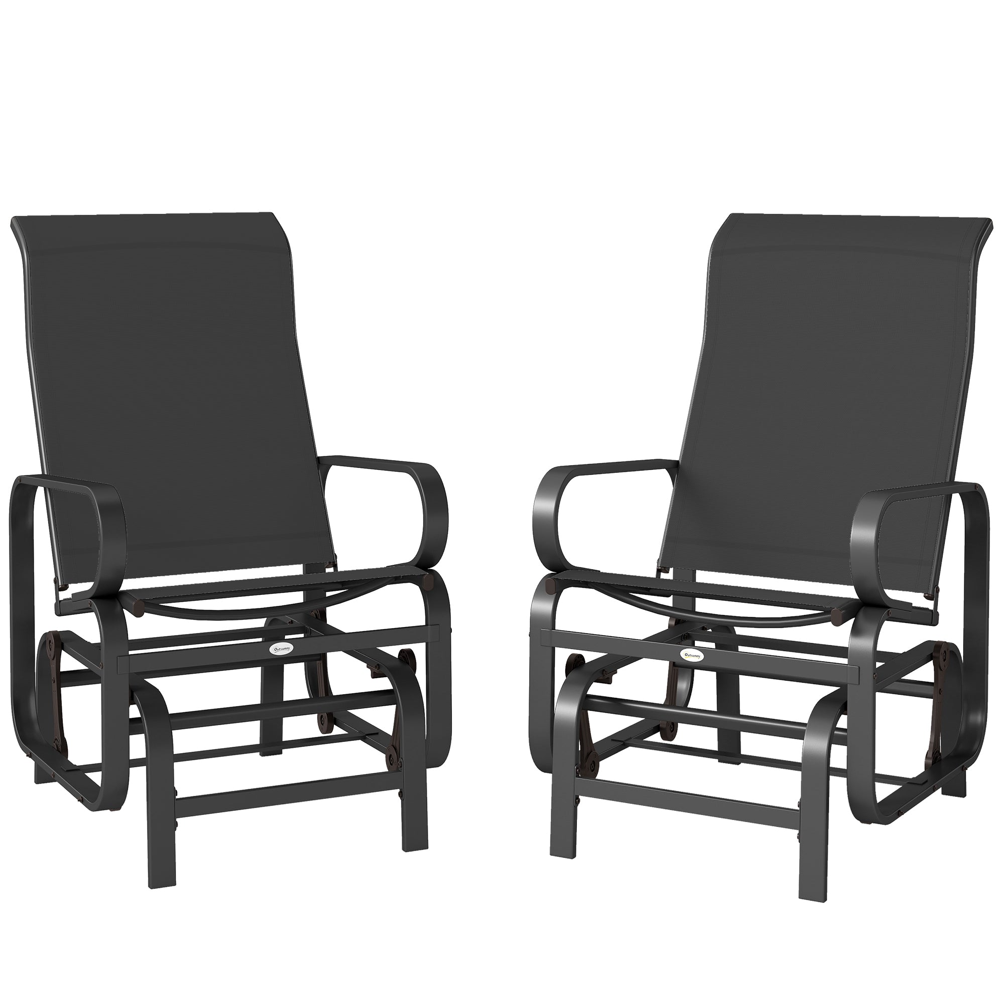 Gliding Lounger Chair Set of 2, Single Rockers with Lightweight Metal & Mesh Construction, Black