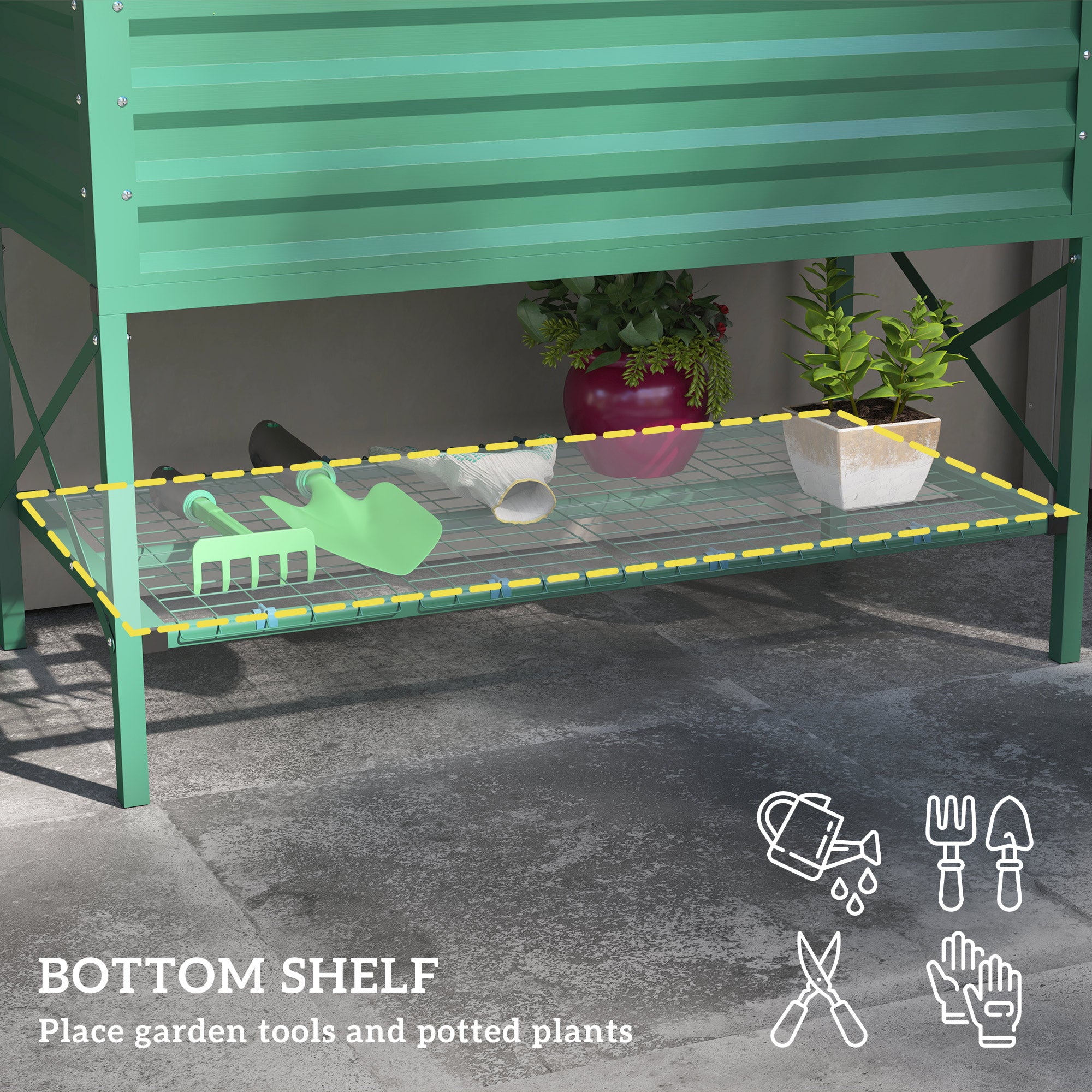 Galvanized Raised Garden Bed, Metal Planter Box with Legs, Storage Shelf and Bed Liner, Green