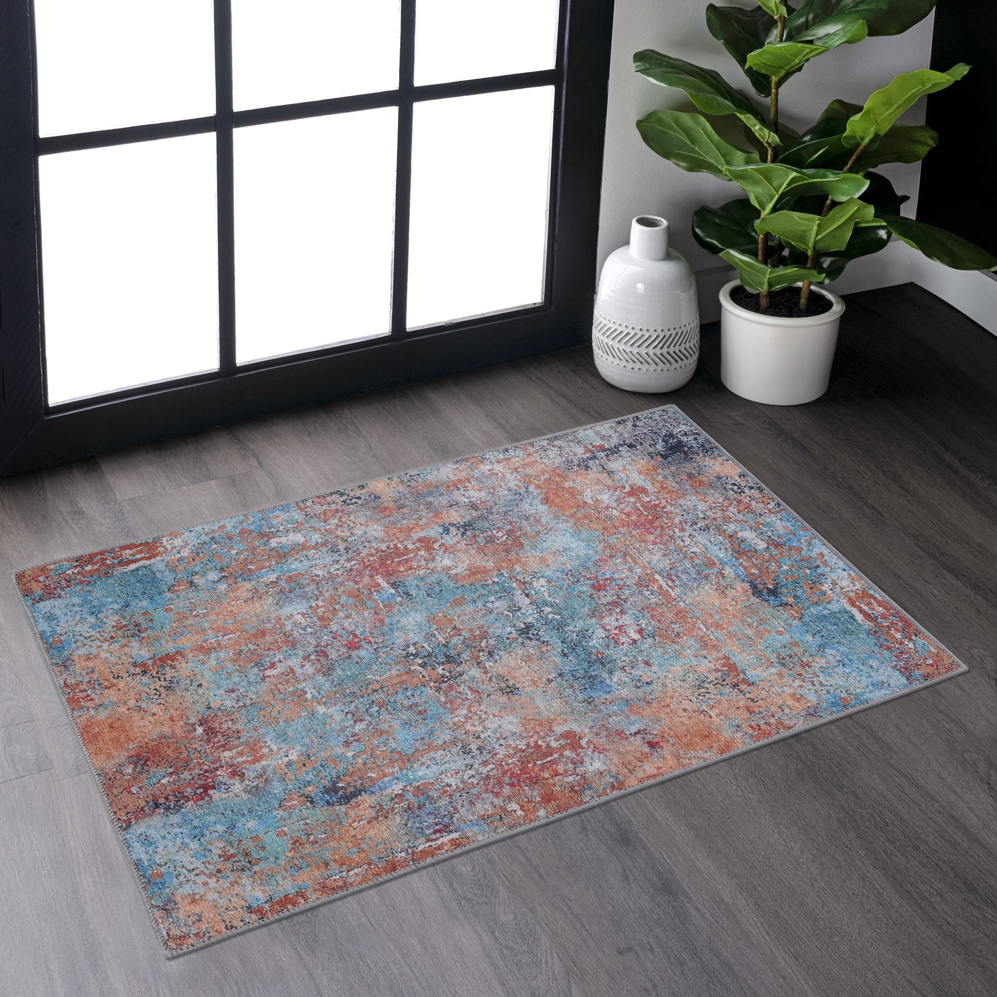 2x3 Machine Washable Non-Shedding Doormat with Low-Pile, Carpet for Living Room, Bedroom, Dining Room, 24" L x 36" W x 0.15" H, Multicolor