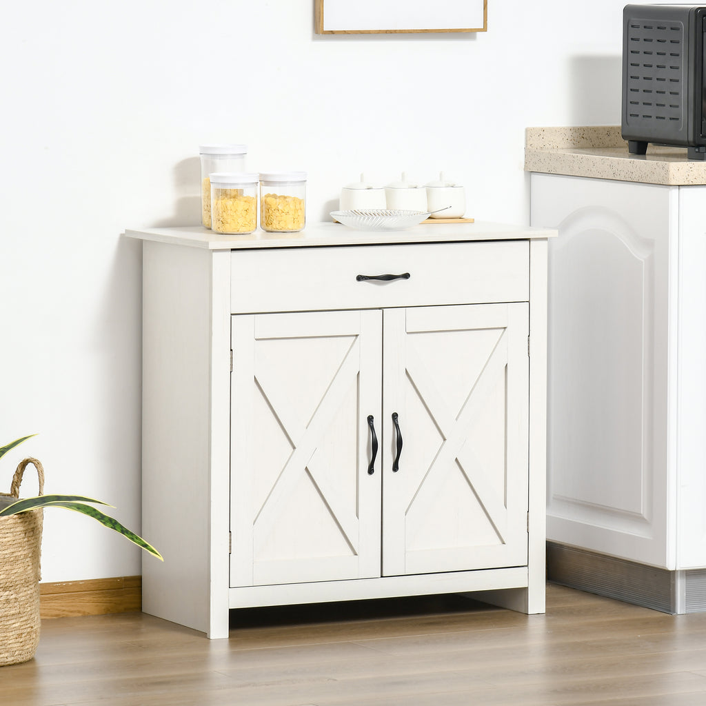Farmhouse Sideboard Cabinet with Barn Doors Kitchen Buffet Cabinet with Drawer and Adjustable Shelf Stone White Wash