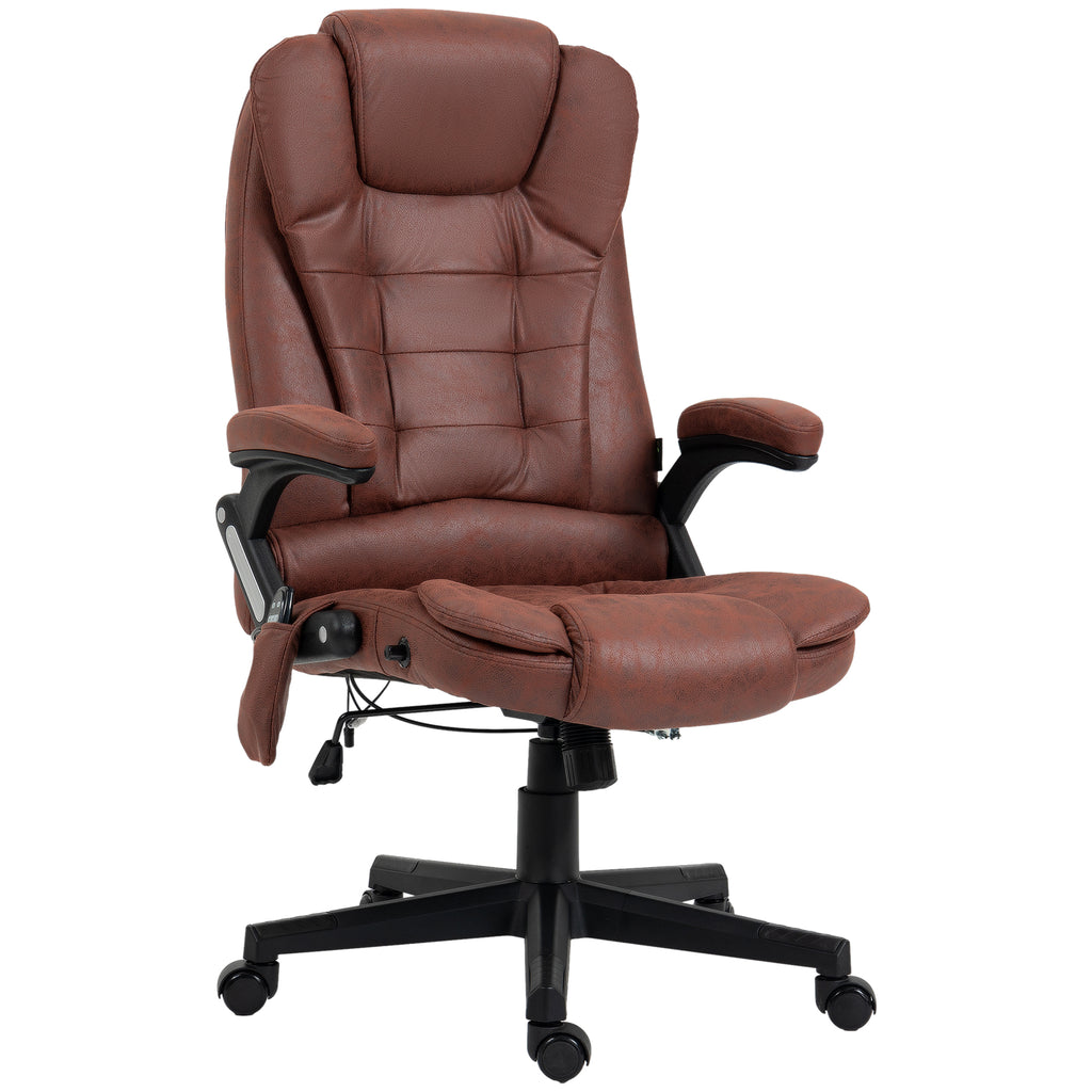 6 Point Vibrating Massage Office Chair with Heat, Microfiber High Back Executive Office Chair with Reclining Backrest, Padded Armrests and Remote, Red