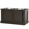 Elevated Dog Bowls with Storage, Two Stainless Steel Bowls for Large Dogs, Coffee