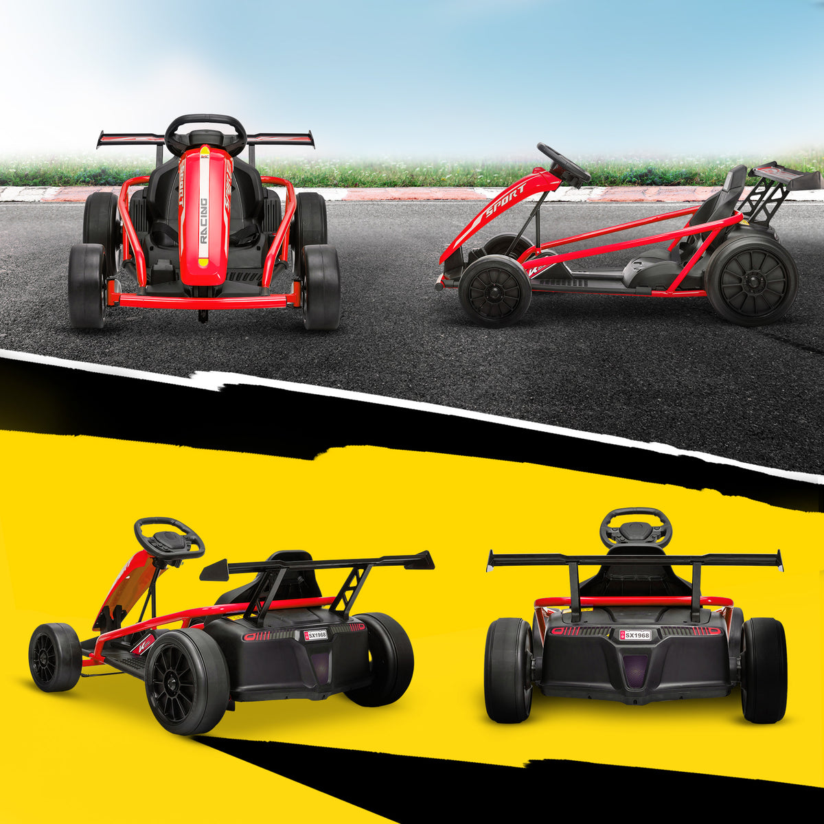 24V 7AH Kids Electric Go Kart, 8.1 MPH Battery Powered Drift Kart with Dual Motors, Soft Start for 8-12 Years, Red