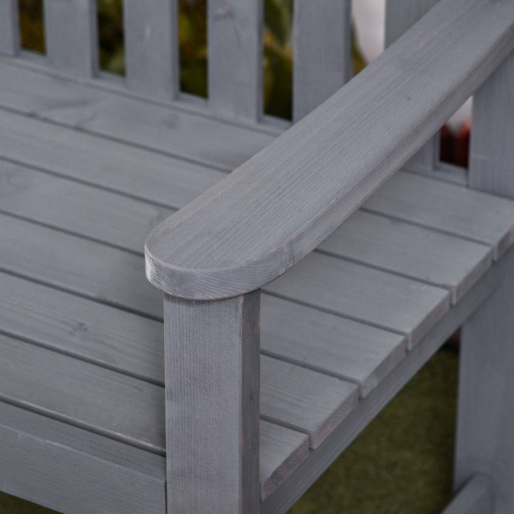 56" Outdoor Wood Bench, 2-Seater Garden Bench with Backrest and Armrest, Patio Bench for Patio, Porch, Poolside, Balcony, Gray