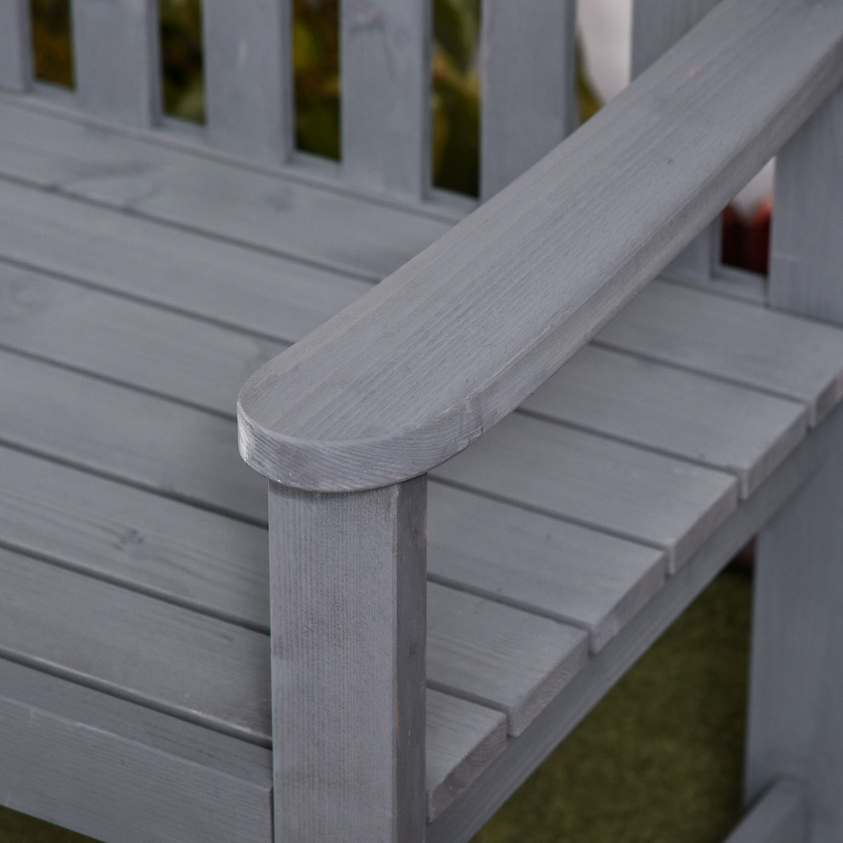 56" Outdoor Wood Bench, 2-Seater Garden Bench with Backrest and Armrest, Patio Bench for Patio, Porch, Poolside, Balcony, Gray