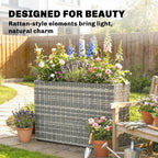 Tall Rectangular Planter with Removable Liner, Holes, PE Wicker Large Planter Box for Indoor Outdoor Plants, Gray