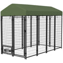 Outdoor Dog Kennel with Rotating Bowl Holders, Pet Playpen with Waterproof Cover, 8' x 4' x 6', Green